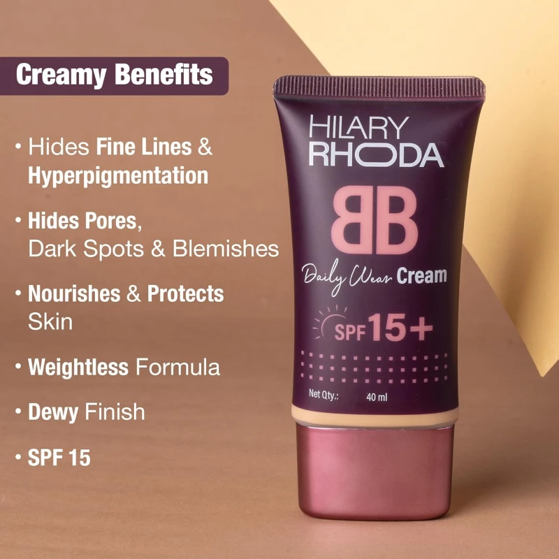 Hilary Rhoda BB Cream with SPF 15 | Infused with Wheat Germ Oil & Jojoba Seed Oil | Weightless Formula | Hides Blemishes, Dark Spots & Pigmentation - 40ml (Nude Beige - Shade 3) thumbnail 5